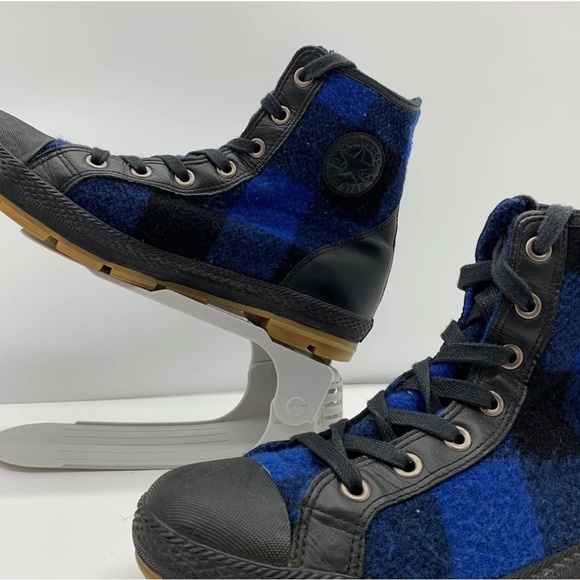 Converse All Star -Men’s Size 10.5-Plaid High Top Woolrich Sneakers -Black/Blue - Picture 2 of 16
